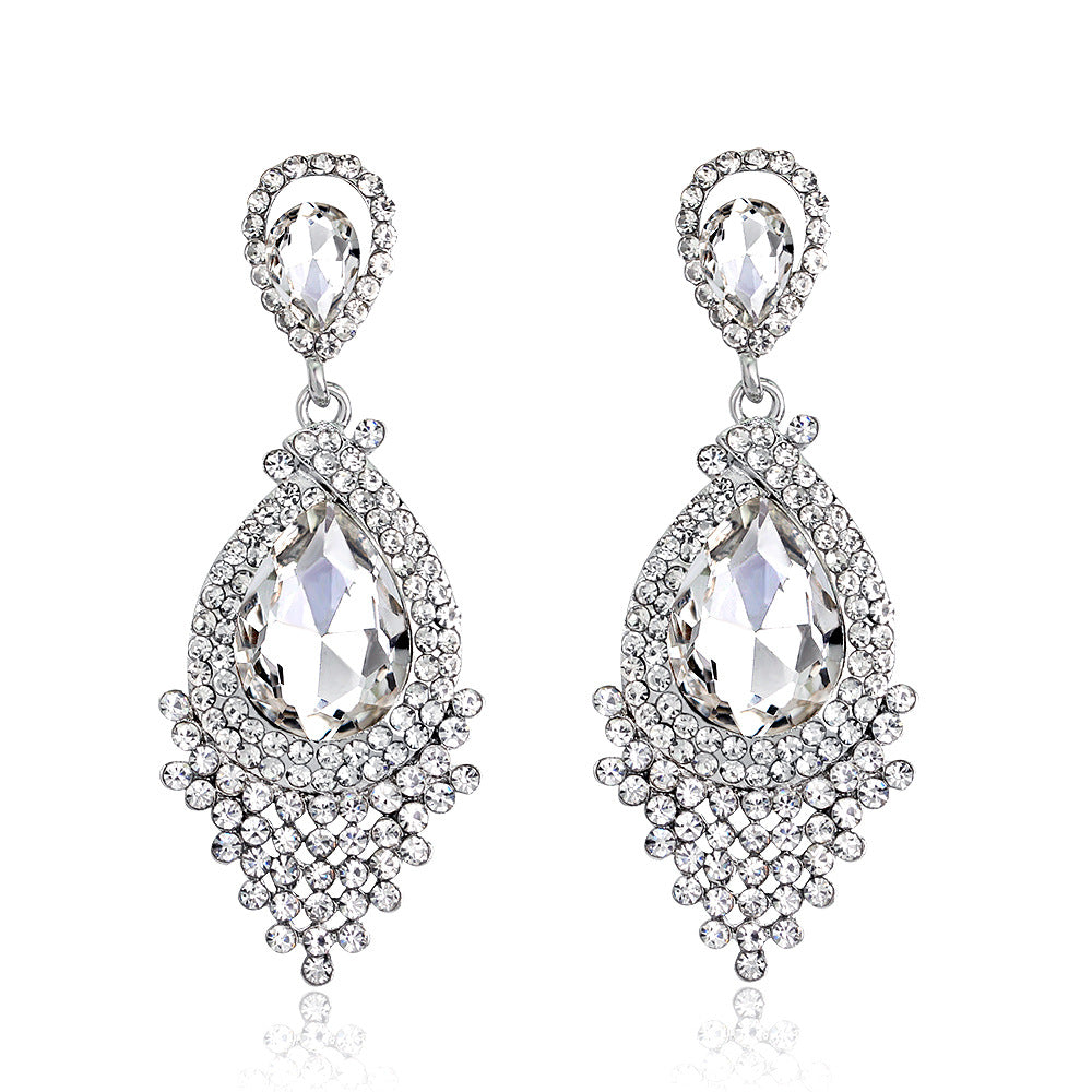 Wholesale Rhinestone Gemstone Tassel Glass Drop Earrings